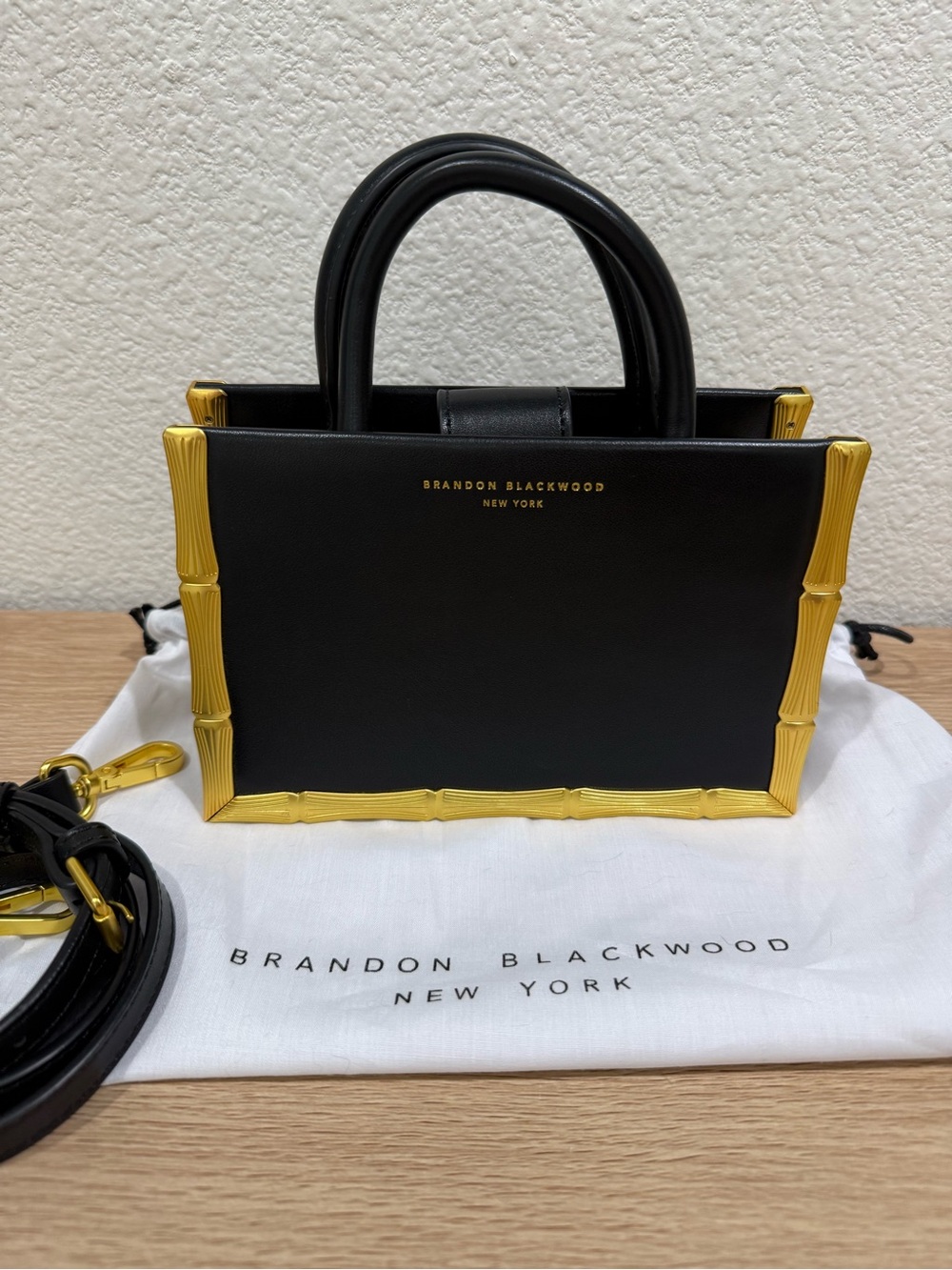 Brandon Blackwood Black & Gold Bamboo-Trim Mini Satchel